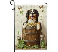 Motif Rustique Et Amusant Pour La Saint-Patrick : Chien Saint-Bernard Et Chiot Bannière Décoratif Drapeaux Résistant Aux Intempéries Garden Flag Pour Porche Extérieur Fête 30X45Cm