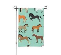 Motif sans couture avec chevaux dans un style plat, drapeau de jardin d'été double face de 12 x 18 pouces pour l'extérieur