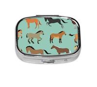 Motif sans couture avec chevaux, style plat, pilulier méta à 2 compartiments, organiseur portable