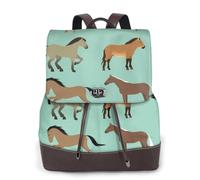 Motif sans couture avec des chevaux dans un style plat,Sac à dos imperméable pour femme, sac à dos de voyage léger en cuir PU tendance