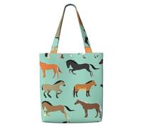 Motif sans couture avec des chevaux dans un style plat，Sacs d'épicerie réutilisables, sacs fourre-tout de grande capacité, sac à bandoulière en toile