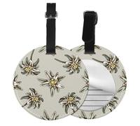 Motif sans couture avec edelweiss coloré dessiné à la main,Étiquettes à bagages en cuir PU, étiquette nominative de voyage résistante, lot de 2