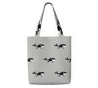 Motif sans couture de baleine orque, style dessin animé，Sacs d'épicerie réutilisables, sacs fourre-tout de grande capacité, sac à bandoulière en toile