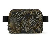 Motif sans Couture de Feuilles de Palmier dorées Tropicales Exotiques de la Jungle,Sac Banane carré de Voyage, Sac de Poitrine décontracté, Sac Banane pour Hommes et Femmes