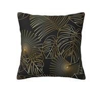 Motif sans Couture de Feuilles de Palmier Tropicales dorées et Exotiques, Housse de Coussin décorative en Polyester, Douce et Confortable 30x30cm