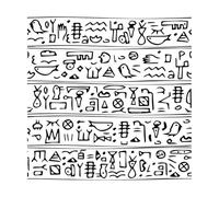 Motif sans couture de lignes dessinées à la main de l'Égypte ancienne avec des symboles hiéroglyphiques d'humains et d'animaux Stickers gravés 42x42.2cm Embellissement mural Noir