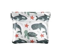 Motif sans couture sur le thème marin tueur en cuir PU Petite pièce de monnaie Fermoir pratique Portefeuille porte-cartes pour femmes garçons, Motif sans couture sur tueur de thème marin, 1 Size,