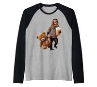 Motif Singe avec Ourson et café glacé Manche Raglan