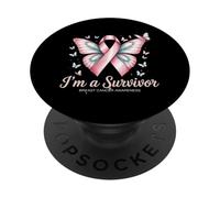 Motif survivant du Cancer du Sein avec Ruban et Papillon PopSockets PopGrip Adhésif