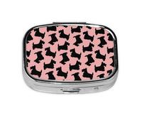 Motif terrier écossais rose et noir, pilulier méta à 2 compartiments, organiseur portable