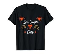 Motif tête de Chat - Moins de Gens Plus de Chats - Amusant pour Les Amoureux des Chats T-Shirt Graphique avec Valeur, Homme, Noir, XL