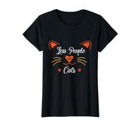 Motif tête de Chat - Moins de Gens Plus de Chats - Amusant pour Les Amoureux des Chats T-Shirt Graphique avec Valeur, Femme, Noir, XL
