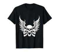 Motif tête de mort avec cornes de démon et plumes T-Shirt
