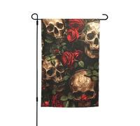 Motif tête de mort et rose rouge - Plusieurs drapeaux de jardin - Décoration d'extérieur pour patio, porche ou pelouse
