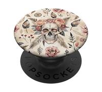 Motif tête de Mort et Roses, Motif Aquarelle de crânes et Fleurs, bohème PopSockets PopGrip Adhésif