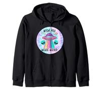 Motif tie-Dye rétro Wish You Were Weird UFO Alien Sweat à Capuche