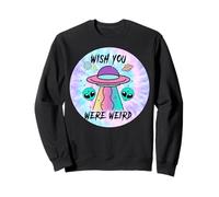 Motif tie-Dye rétro Wish You Were Weird UFO Alien Sweatshirt