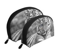Motif Tigre Blanc, Trousse de Maquillage Coquille Femme Petit Porte-Monnaie Trousse de Toilette Trousse à cosmétiques 2 pièces