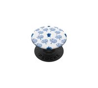 Motif Tortue de mer et Corail en Bleu et Blanc PopSockets PopGrip Adhésif
