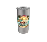Motif tortue de mer tropicale, coucher de soleil, plage, océan, paradis Gobelet isotherme en acier inoxydable double paroi