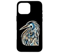 Motif Tribal Bleu héron et Oiseau de mer Coque pour iPhone 16 Pro Max