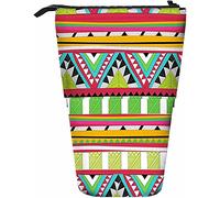 Motif Tribal Télescopique Crayon Papeterie Trousse Stylos Boîte De Rangement avec Fermeture Éclair pour Femmes Hommes Garçons Filles Ethnique Zigzag Coloré Triangle Géométrique Tradition Culture