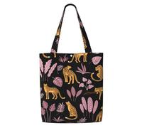 Motif tropical léopard,Sacs d'épicerie réutilisables, sacs fourre-tout de grande capacité, sac à bandoulière en toile