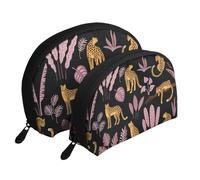 Motif Tropical léopard, Trousse de Maquillage Coquille Femme Petit Porte-Monnaie Trousse de Toilette Trousse à cosmétiques 2 pièces