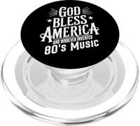 Motif Typographie rétro Humoristique God Bless America and 80s Music PopSockets PopGrip pour MagSafe