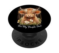Motif Vache Highlander Let My People Fart, Amoureux des Animaux de la Ferme PopSockets PopGrip Adhésif