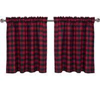 Motif vichy Christmas Plaid Petit rideau court, Check Rod Pocket Window Tier Rideaux pour Thanksgiving Décoration cuisine, rouge, 74 x 61 cm, 2 panneaux