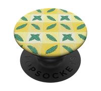 Motif vichy jaune peint à la main et feuille de palmier PopSockets PopGrip Adhésif