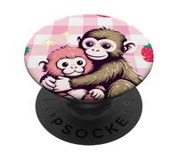 Motif Vichy Rose pâle à Carreaux I'm Fine Punch Monkey Hug PopSockets PopGrip Adhésif