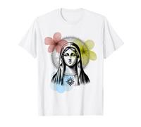 Motif Vierge Marie avec Fleurs Vintage T-Shirt