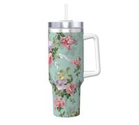 Motif vintage élégant de roses roses et rouges,Gobelet isotherme Ice Bully de 40 oz avec poignée, couvercle et paille, en acier inoxydable, pour voiture ou café.