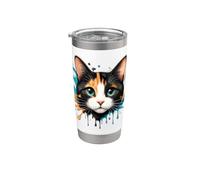 Motif visage de chat Splash Drip Pet Lover Kitten Parent Style mignon Gobelet isotherme en acier inoxydable double paroi