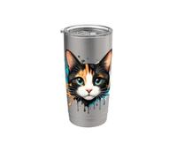 Motif visage de chat Splash Drip Pet Lover Kitten Parent Style mignon Gobelet isotherme en acier inoxydable double paroi
