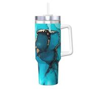 Motifs abstraits tendance turquoise et or,Gobelet isotherme Ice Bully de 40 oz avec poignée, couvercle et paille, en acier inoxydable, pour voiture ou café.