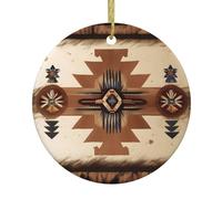 Motifs amérindiens en céramique à suspendre, impression double face, avec ruban doré, décoration de Noël
