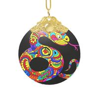 Motifs culturels colorés Art abstrait Serpent en verre Ornements de sapin de Noël 2025 Pendentif rond à suspendre pour fête, mariage, cheminée en plein air