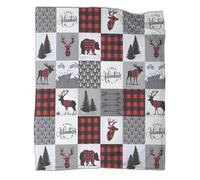 Motifs d'animaux forestiers Couverture Imprimée en 3D Style cabane Rustique Decor Édredon en Peluche Douce pour Lits Et Canapés De Vacances,50x60inch(127x152cm)