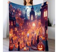 Motifs de citrouilles et de fantômes Halloween en Flanelle Douce Légères Couvertures Toutes Saisons Jete de Canape pour Voyager, Lit ou Canapé (150 x 200cm,Automne) Couleur Orange
