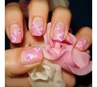 Motifs de cœurs à la mode Paillettes Faux ongles acryliques pour femmes Saint-Valentin Célébrations Facile à porter Faux ongles