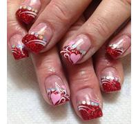 Motifs de cœurs d'amour très brillants Presse Ongles courts carrés Faux ongles pour romantisme Saint-Valentin Manucure Ongles Décors