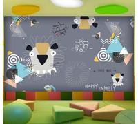 Motifs De Dessins Animés Abstraits Petits Lions Géométriques Papier Peint 3D Installation Facile Intissé Tapisserie Bureau Salon Canapé Chambre Décoration Murale-430cm×300cm
