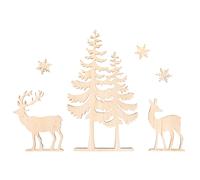 Motifs En Bois Arbre Et Cerf, Fsc100%, 3 - 10,8 X 3 - 18,5cm, 6 Pièces