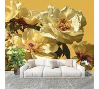 Motifs Floraux Artistiques Papier Peint Intissé Fresque Murale 300x210 cm Jaune Poster Murale Photo pour Salon, Chambre, Salle à Manger, Effaçable Papier Peint Panoramique