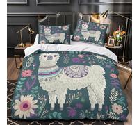 Motifs floraux en alpaga Parure de Lit Microfibre 3D Imprimée Douce Respirante Illustration d'animaux bohème Housse de Couette Fermeture Éclair Ultra Douce Résistante for Fille Single（140x200cm）