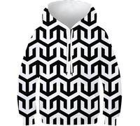 Motifs Géométriques Imprimé en 3D Athlétique Cordon De Serrage Pull Géométrie Mignon Husky Chien À Manches Longues avec Poches Sweat-Shirt à Capuche pour Gar, Style-4, 9-11 Years