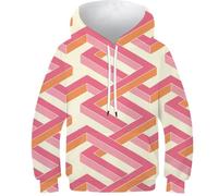 Motifs Géométriques Imprimé en 3D Athlétique Cordon De Serrage Pull Géométrie Mignon Husky Chien À Manches Longues avec Poches Sweat-Shirt à Capuche pour Gar, Style, 9-11 Years